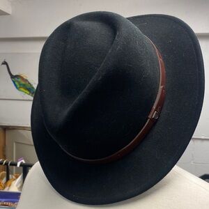 Brixton Black Fedora with Brown Leather Band